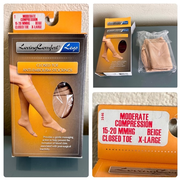 Loving Comfort Anti-Embolism Stockings Inspection Toe 15-20mmHg (Beige) X-Larger - Picture 1 of 6